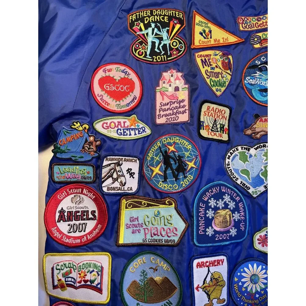 Augusta Sportswear Jacket Girls Youth M Blue‎ Girl Scouts Patch Windbreaker